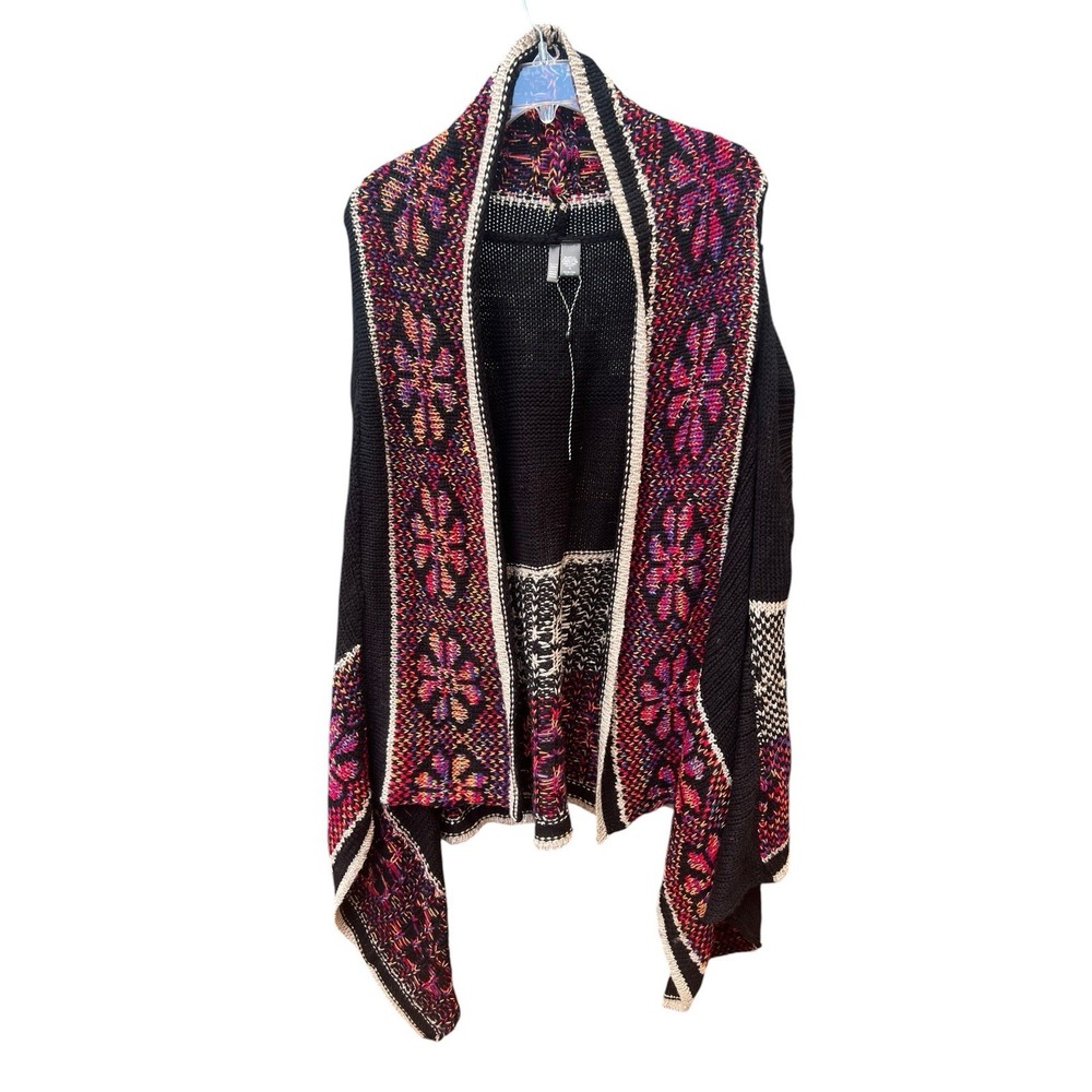 Kaktus Womens XL Waterfall Sweater Vest Sequin Metallic Boho Fair Isle Draped
